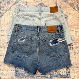 2 pairs Levi's Wedgie Women's Jean Shorts in Light Blue and Dark Blue